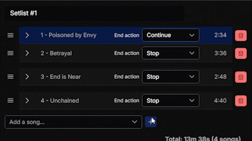 End of song action preview